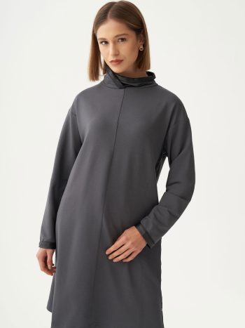 تونيك طويل قطن مع حزام جلدي رمادي فحمي