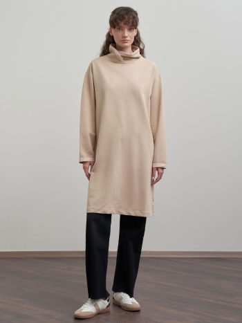 Beige Lace-Trimmed Cotton Long Tunic