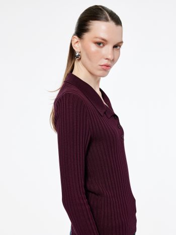 Half-Button Detailed Long Sleeve Polo Neck Knitted Sweater