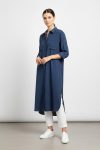 Women's Long Button-Down Pocket Oversize Shirt Dress -10764 - NAVY