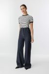 Double-Stitch Detail Wide-Leg Navy Denim Trousers