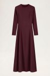 Double Pleated High Neck Dress in Burgundy