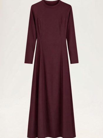 Double Pleated High Neck Dress in Burgundy