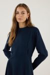 Double Pleated High Neck Dress Navy Blue