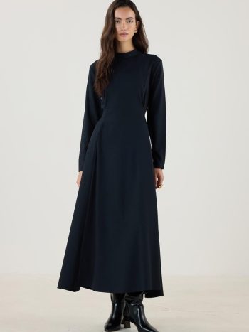 Double Pleated High Neck Dress Black