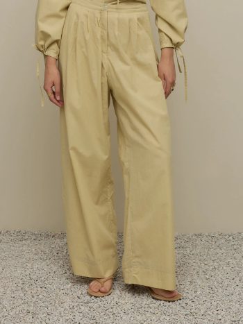 Multi-Pleated Voile Trousers in Light Yellow