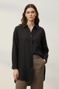 Women's Long Sleeve Button-Down Oversized Shirt - 10744GML - BLACK