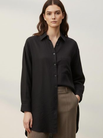 Women's Long Sleeve Button-Down Oversized Shirt - 10744GML - BLACK