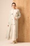 FTZ Women Kadın Düğme Detay Çizgili Hırka  Ekru 25149