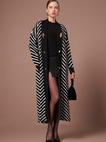 FTZ Women's Button Detail Striped Cardigan - Black 25149