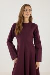 Burgundy A-Line Dress with Wide Cuffs