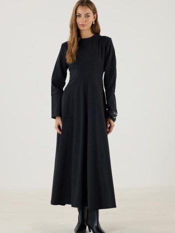 Black A-Line Dress with Wide Cuffs