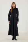 Geniş Manşetli Evaze Elbise Siyah