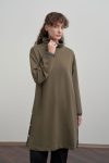 Khaki Leather Trimmed Cotton Long Tunic