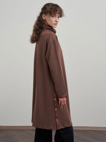Coffee-Brown Beaded Cotton Long Tunic