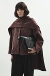 Cashmere-Look Hooded Burgundy Coat with Scarf