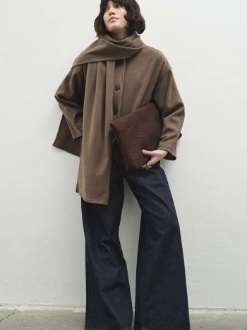 Khaki Trench Coat with Cashmere-Look Scarf