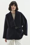 Navy Blue Cashmere Coat with Belt Buckle