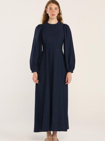 Blue Linen Textured Patchwork Dress