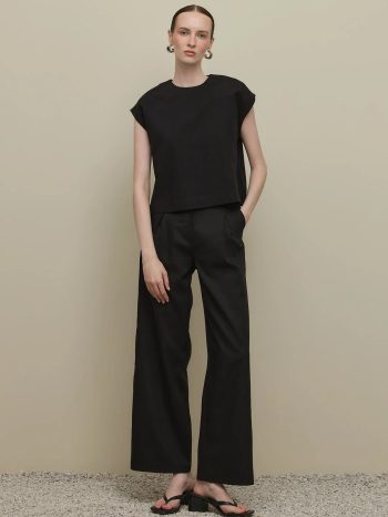 Keten Straight Pantolon Siyah