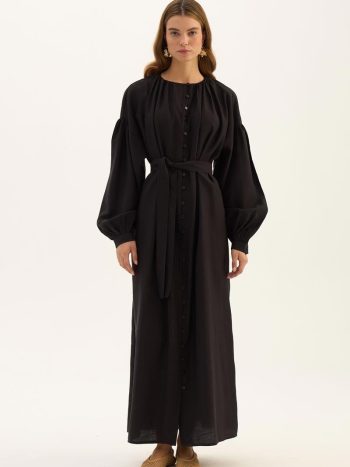 Keten Tencel Elbise Siyah