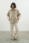 Short Beige Coat with Fur Collar