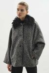Short Black Coat with Fur Collar
