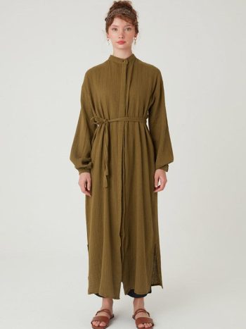 Olive Green Muslin Shirt Dress