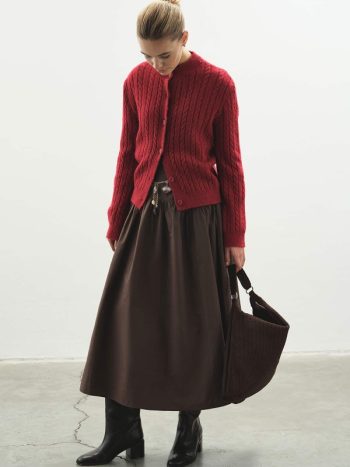 Cotton Long Flared Brown Skirt