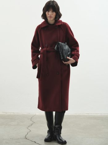 Premium Burgundy Double-Breasted Cashmere Coat