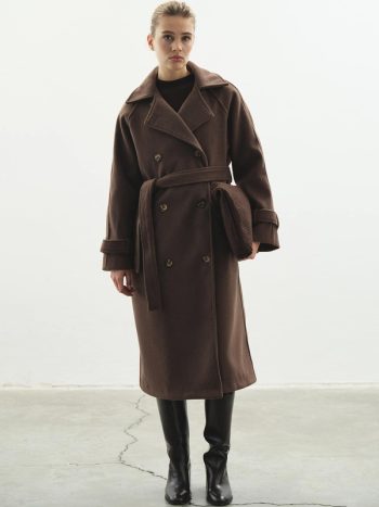 Premium Coffee Brown Double-Breasted Trench Coat