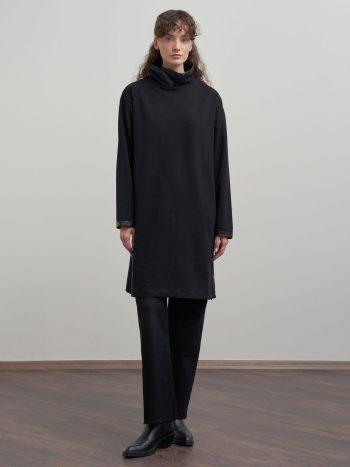 Black Leather-Trimmed Cotton Long Tunic