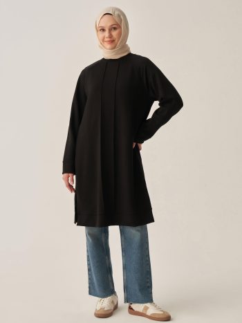 Black Soft-Textured Ribbed Tunic