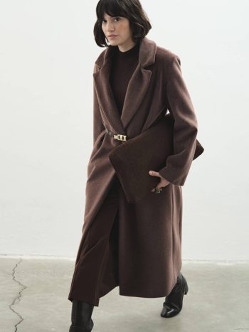 Long Double-Breasted Cashmere Coffee Coat
