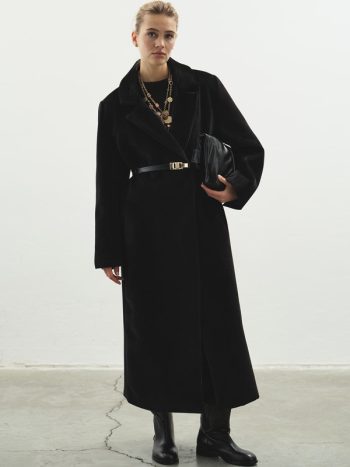 Long Double-Breasted Cashmere Black Coat