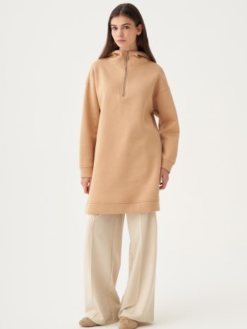 Mink-Cotton Half-Slit Zipper Tunic
