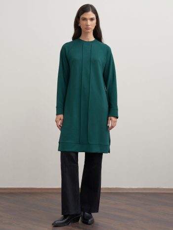 Emerald-Soft Textured Ribbed Tunic