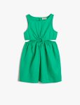 Girl's Linen Midi Dress Sleeveless with Window Detail Round Neck