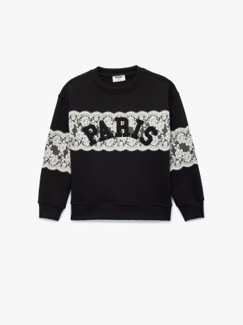Kız Çocuk Uzun Kollu Bisiklet Yaka İşlemeli Şardonlu Sweatshirt