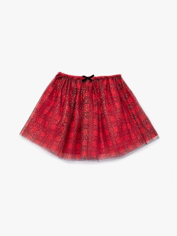 Girl's Tulle Skirt with Elastic Waist, Checkered Pattern, and Shimmer
