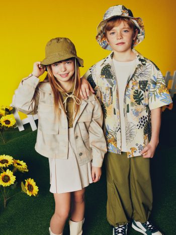 Girls' Cargo Mini Skirt with Pleats and Side Pockets in Cotton