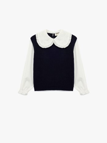 Girl's Long-Sleeve Round Neck Embroidered Knit Sweater