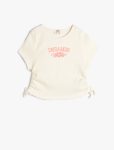 Girl's Cotton T-shirt with Slogan Print and Ribbed Details