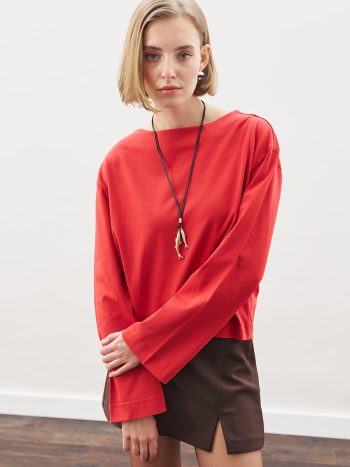 KAYIK YAKA UZUN KOL TSHIRT KIRMIZI