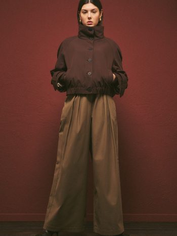 GENİŞ PİLELİ GABARDİN PANTOLON HAKİ