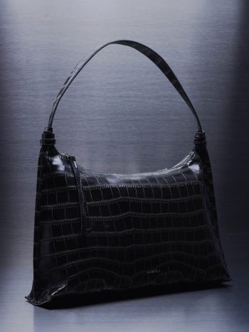 CROCODILE EMBOSSED LEATHER TOTE BAG IN BROWN