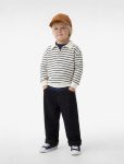 Men's Baby Long Sleeve Cotton Button Detail Striped Polo Collar Sweatshirt