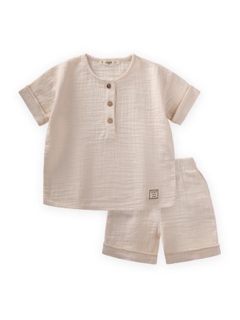 Organic Muslin Short-Sleeve Shorts Set 2-7 Years Ecru