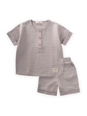 Organic Muslin Short Sleeve Romper Set 2-7 Years Gray