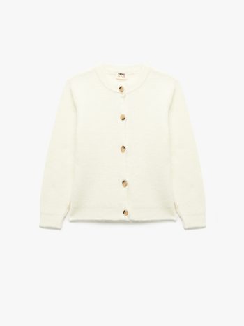 Girls' Button-Down Long Sleeve Round Neck Basic Knit Cardigan